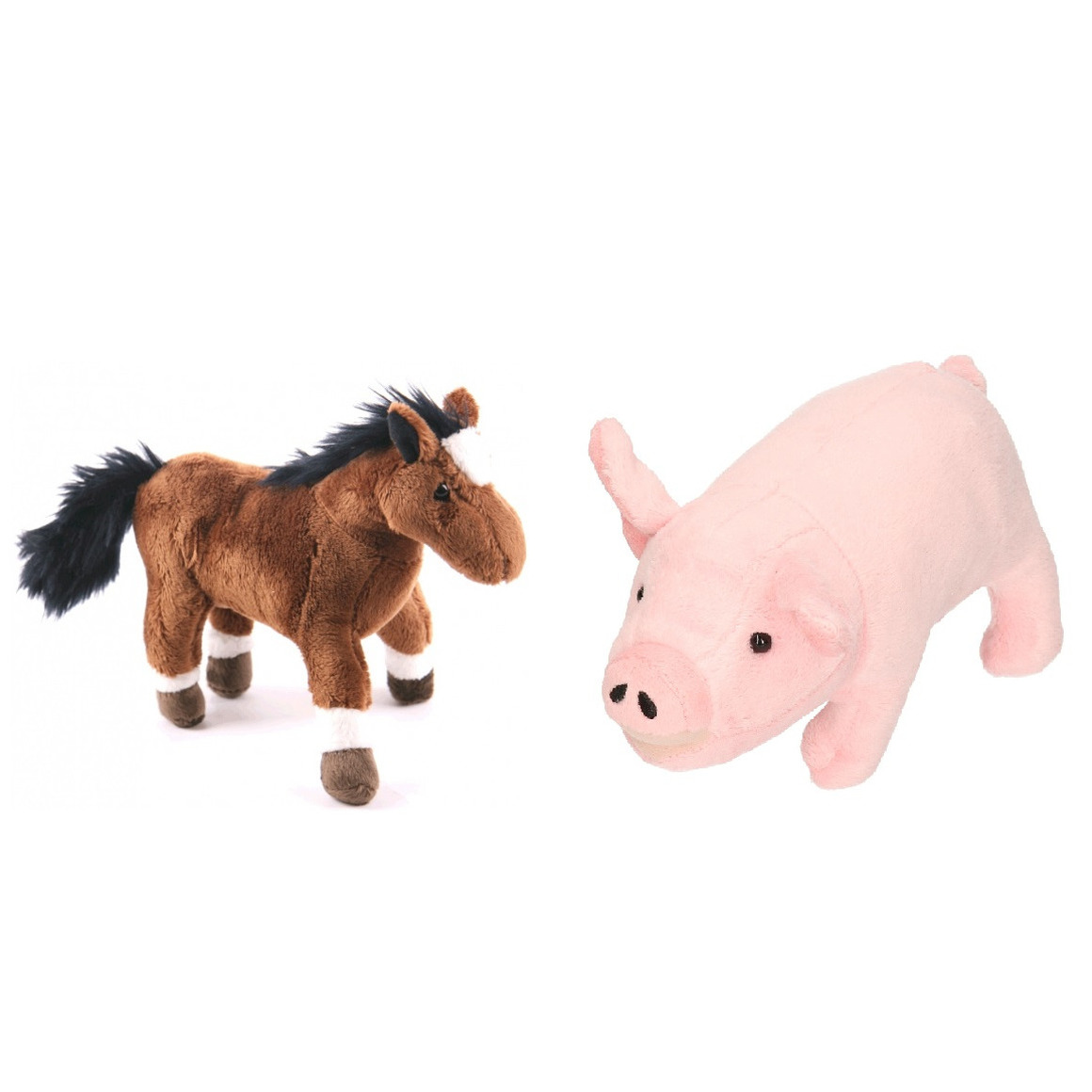 Pluche knuffel boerderijdieren set Varken en Paard van 20 cm