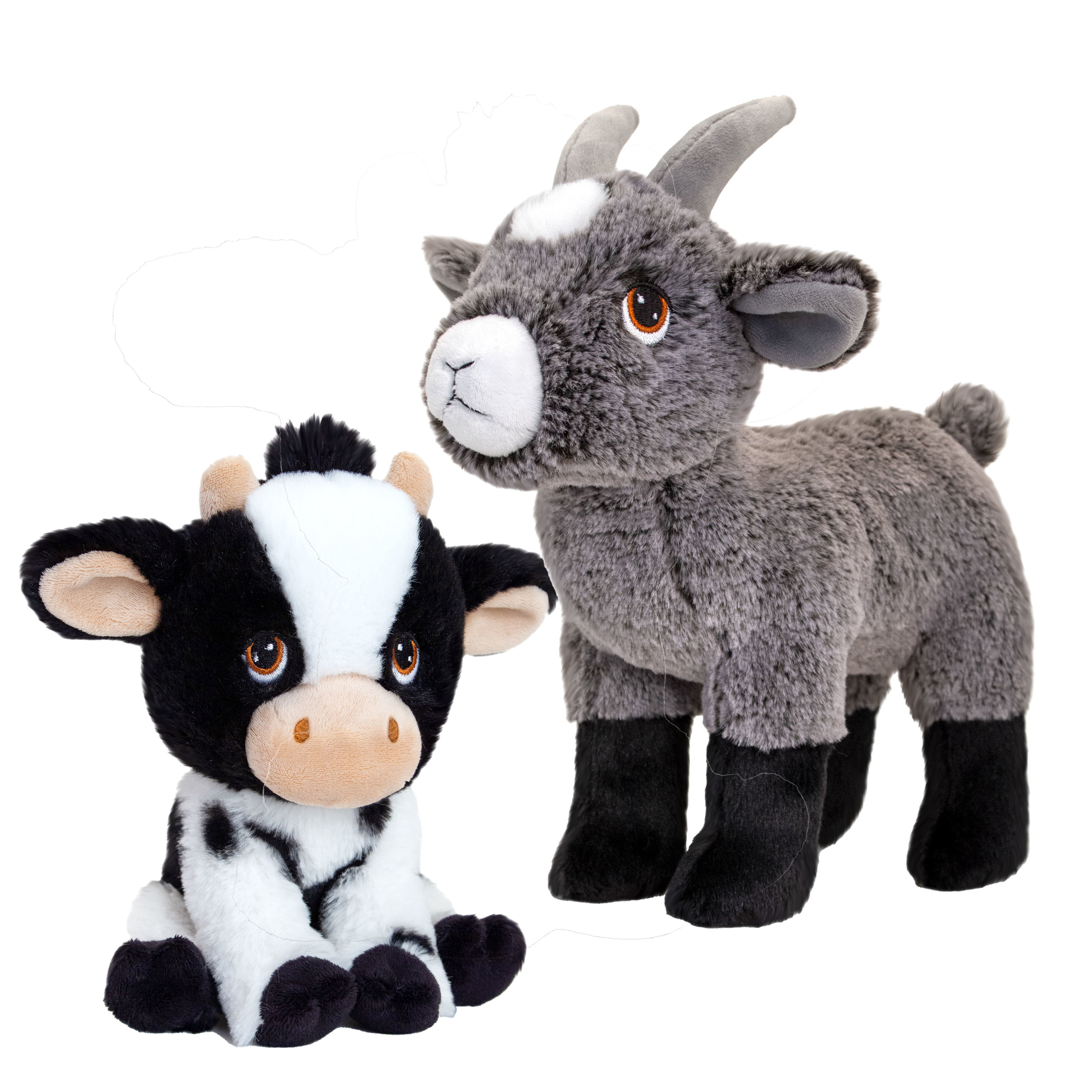 Pluche knuffel boerderijdieren voordeelset koe en geit van 19 cm