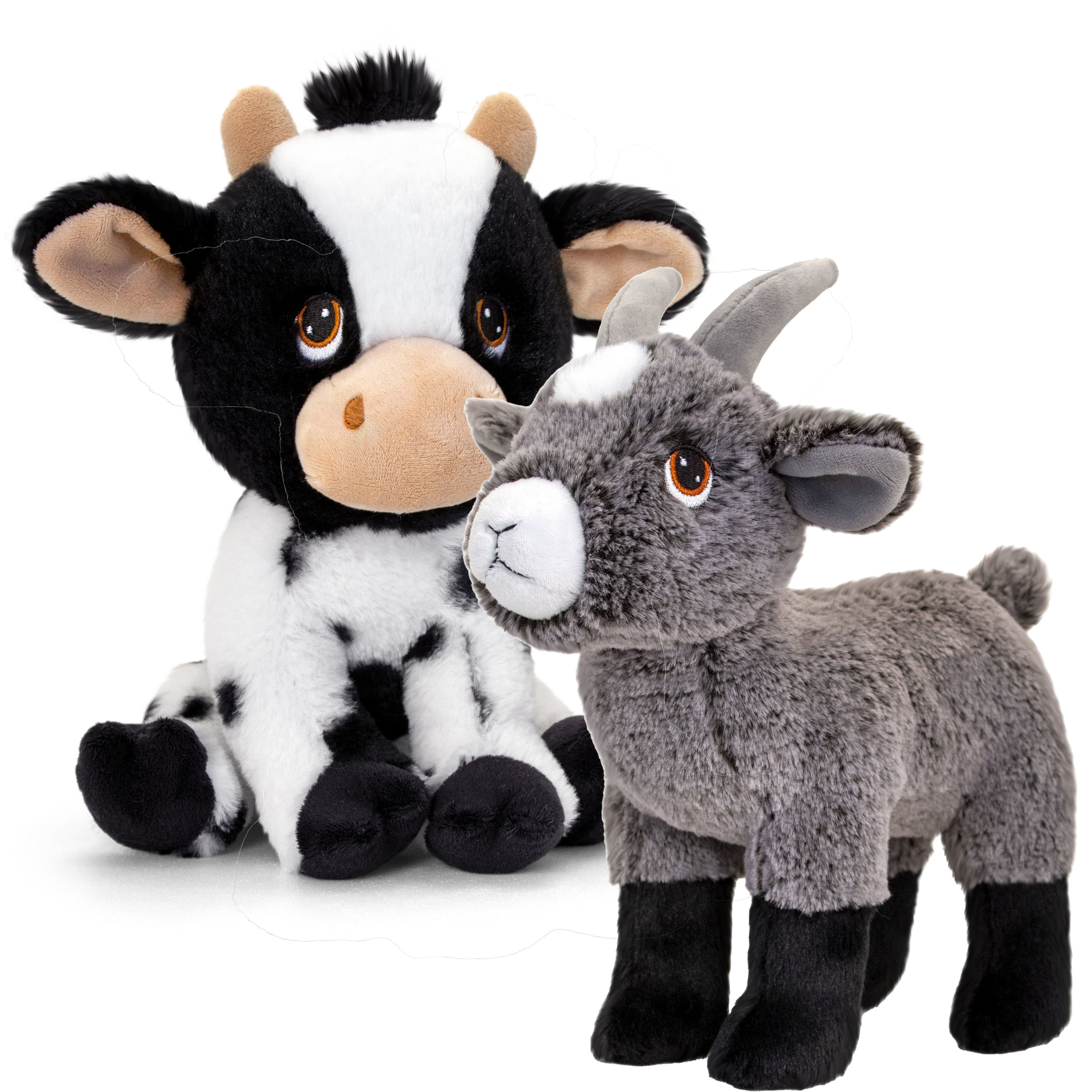 Pluche knuffel boerderijdieren voordeelset koe en geit van 25 cm