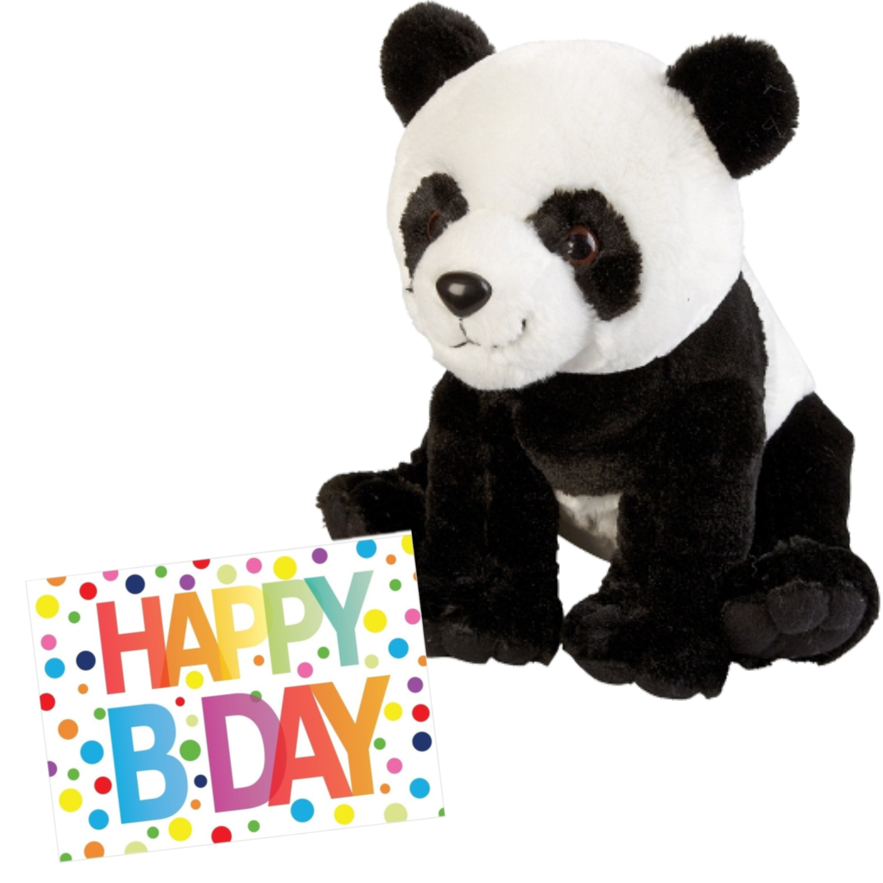Pluche knuffel panda beer 30 cm met A5-size Happy Birthday wenskaart