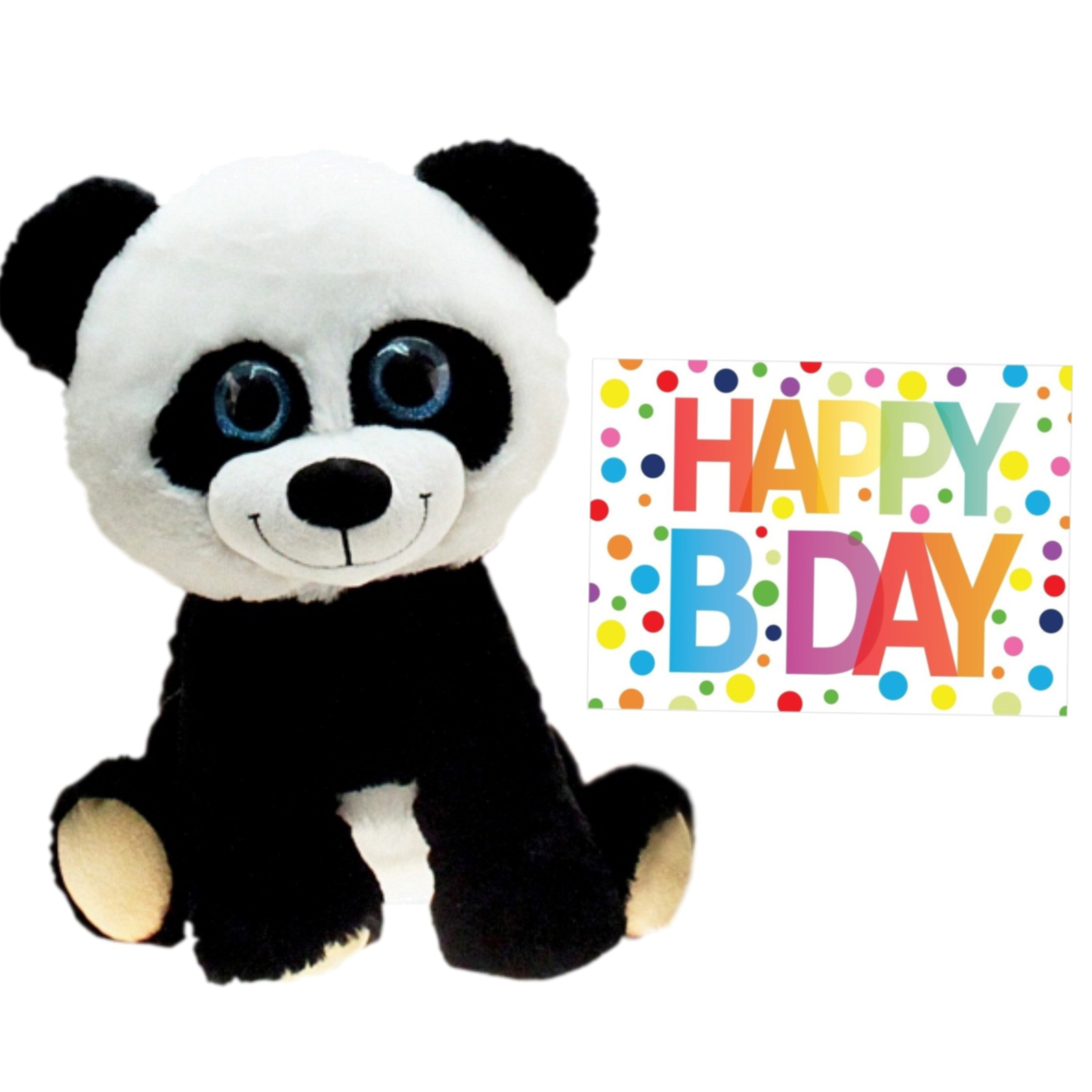 Pluche knuffel panda beer 40 cm met A5-size Happy Birthday wenskaart