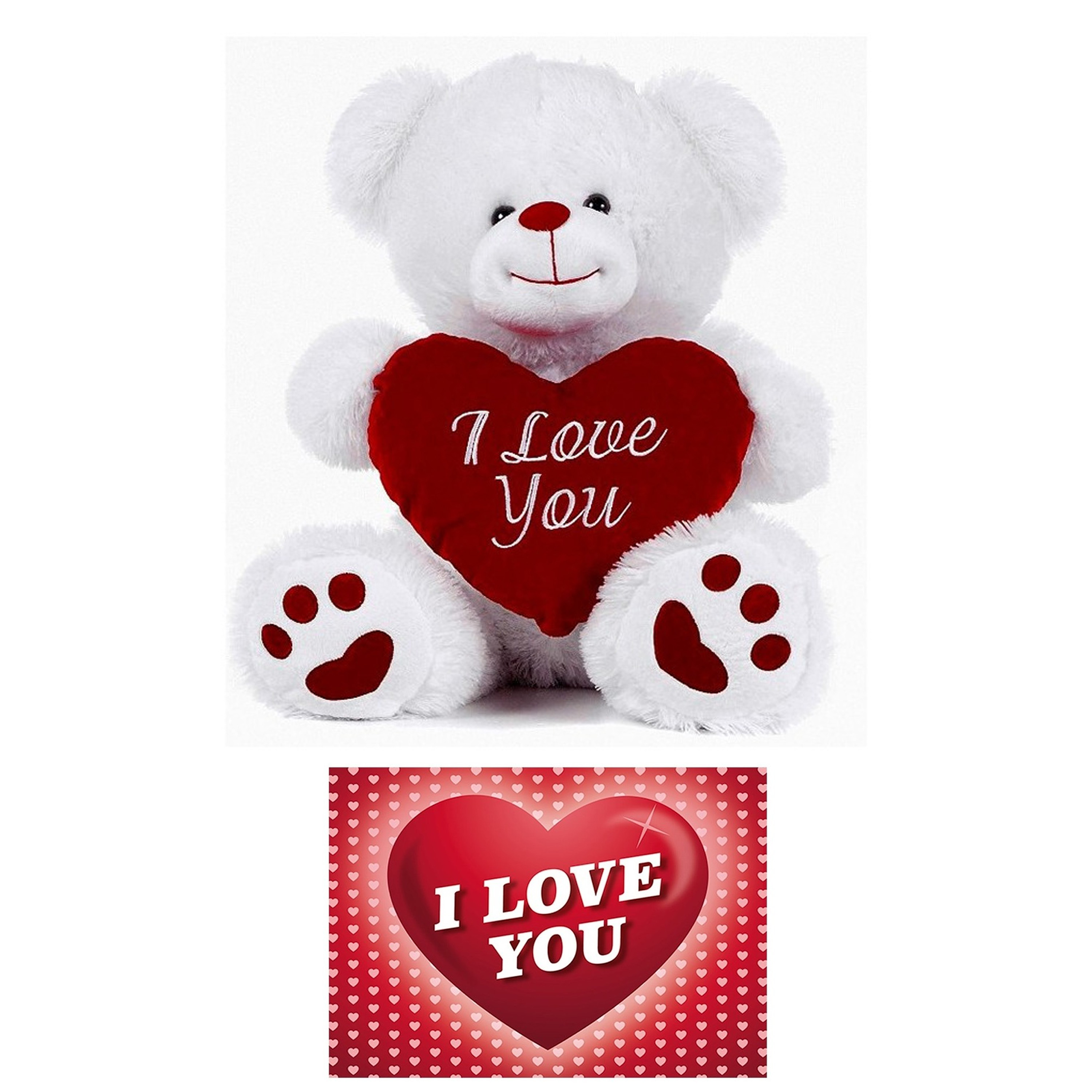 Pluche knuffelbeer 27 cm met wit-rood Valentijn Love hartje incl. hartjes wenskaart