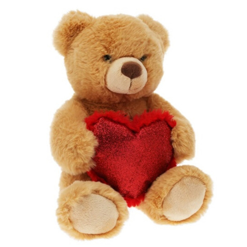 Pluche knuffelbeer-teddybeer met hartje licht bruin 26 cm