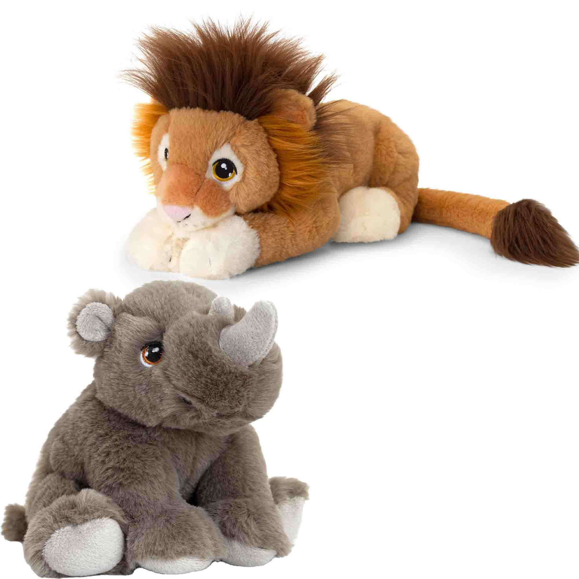 Pluche knuffels neushoorn en leeuw safari vriendjes 25 cm