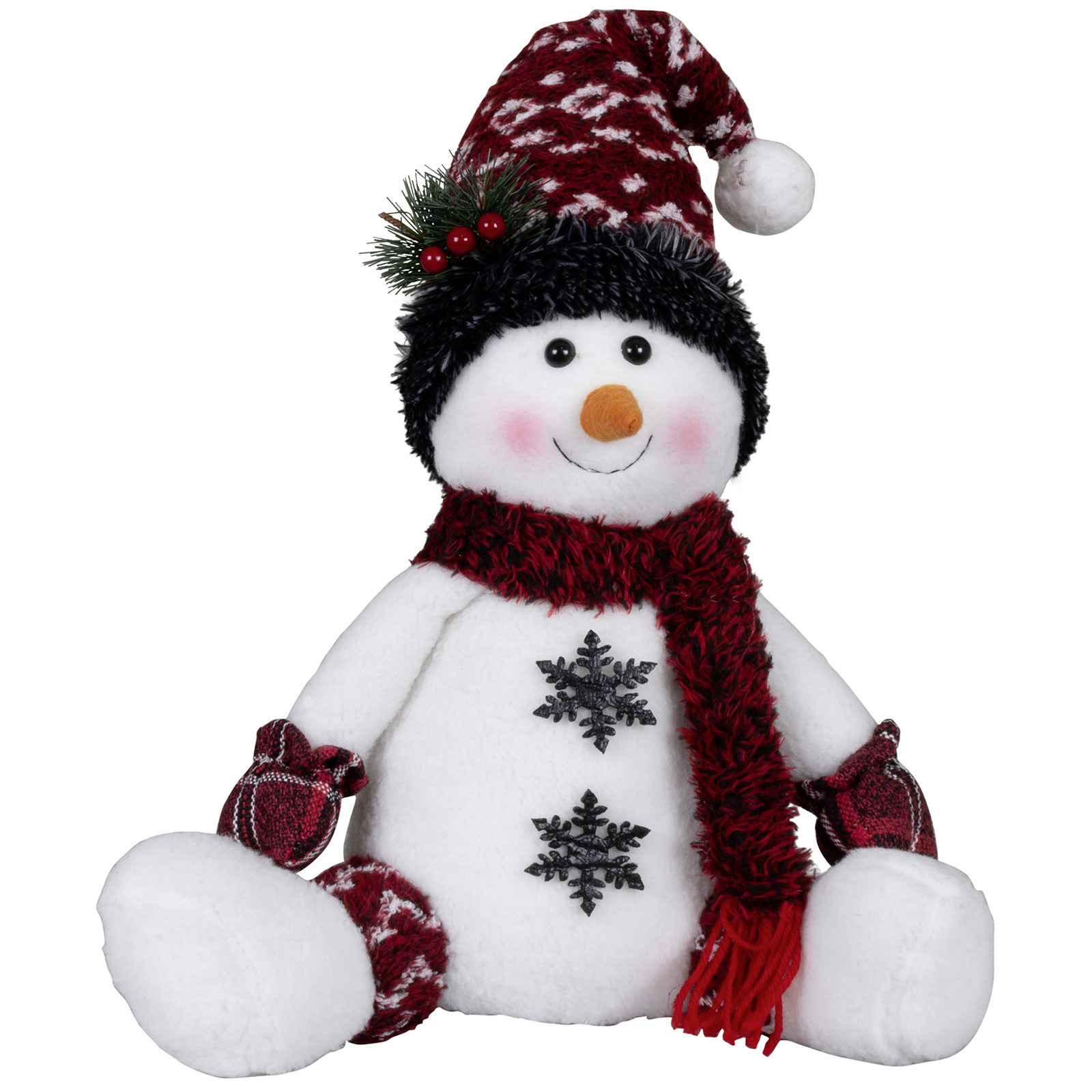 Pluche sneeuwpop knuffel zittend 36 cm rode muts