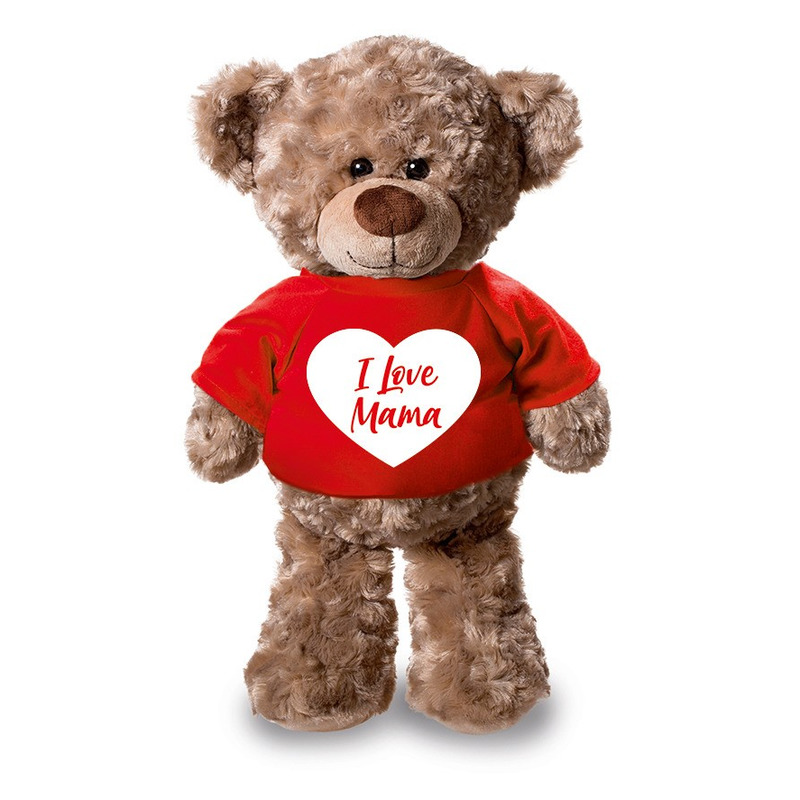 Pluche teddybeer-beren knuffel met I love mama t-shirt 24 cm