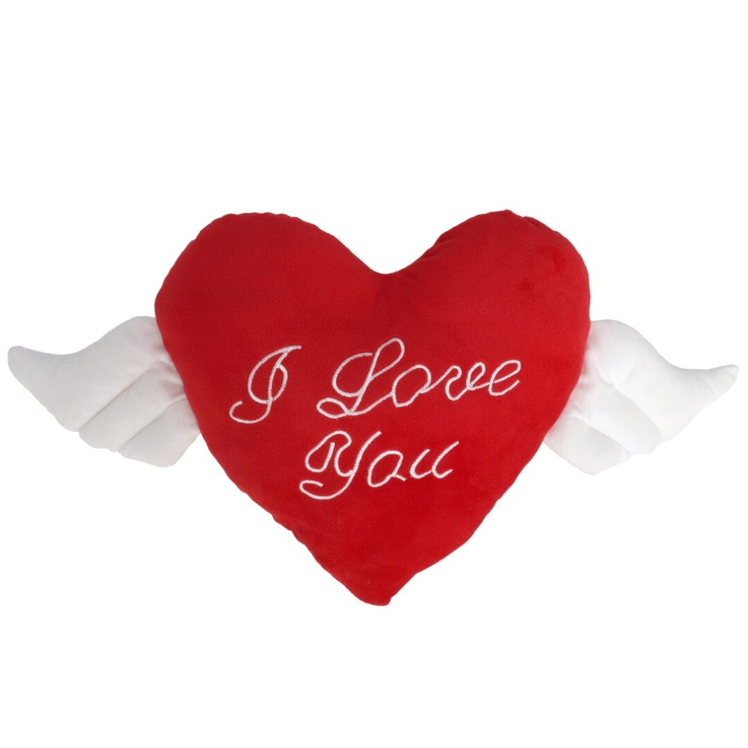 Pluche valentijn hartjes kussen vleugeltjes I Love you 65 x 30 cm