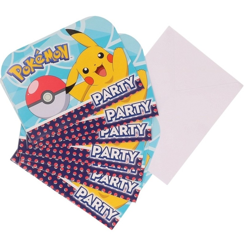 Pokemon verjaardags uitnodigingen 16 stuks