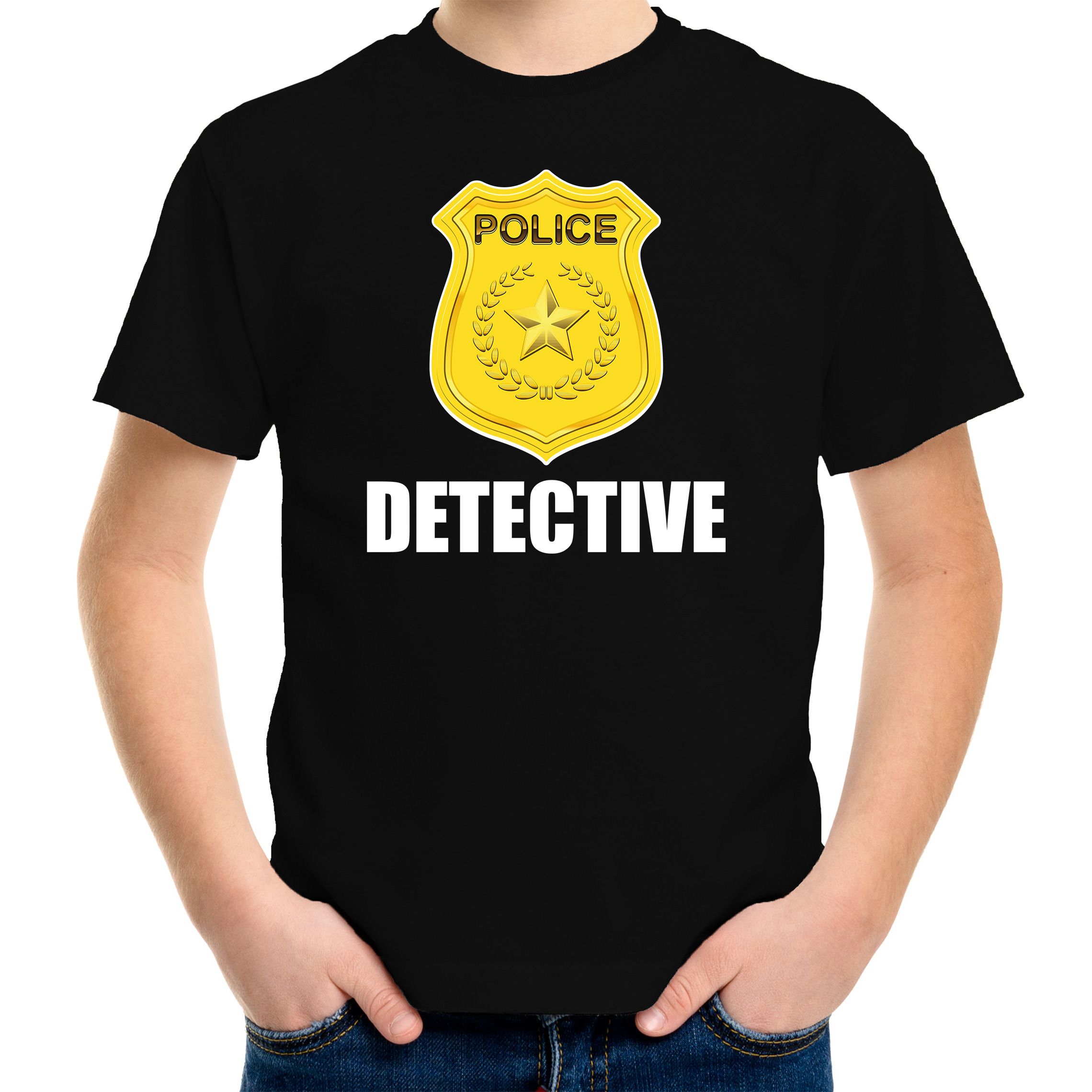 Politie-police embleem detective t-shirt zwart voor kinderen