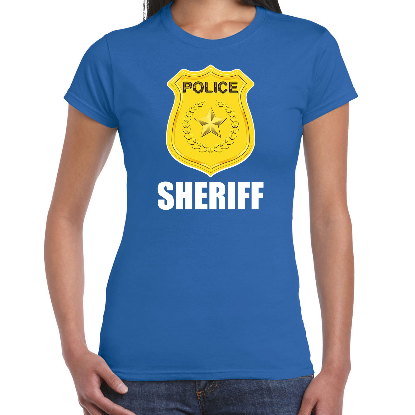 Politie-police embleem sheriff t-shirt blauw voor dames