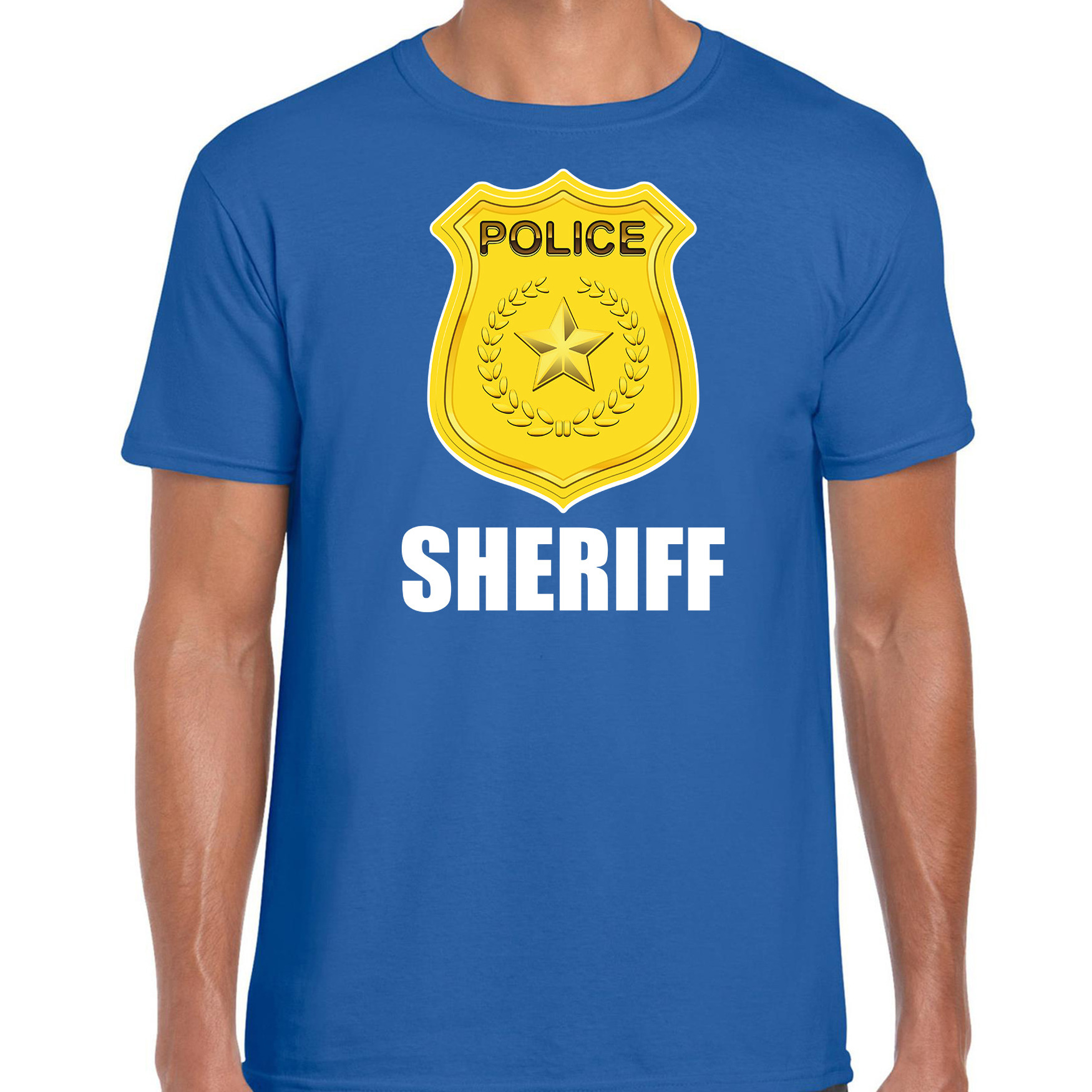Politie-police embleem sheriff t-shirt blauw voor heren