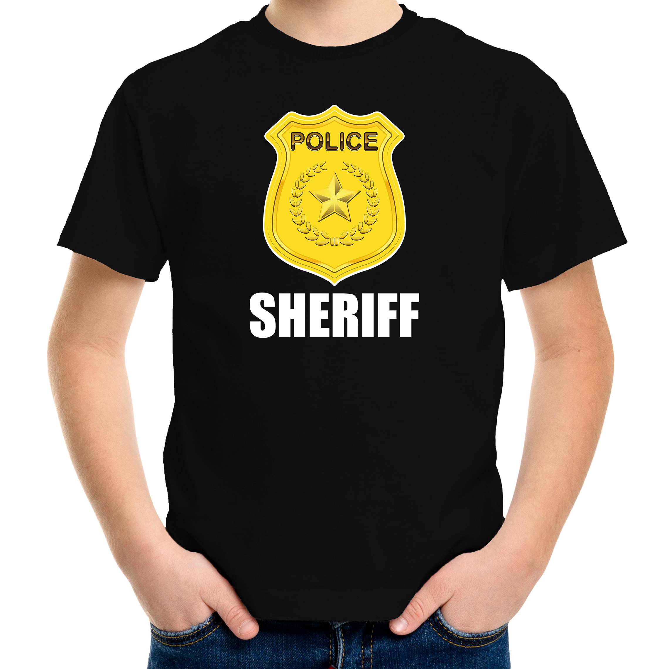 Politie-police embleem sheriff t-shirt zwart voor kinderen
