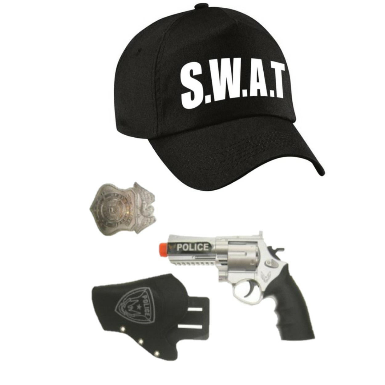 Politie-SWAT team verkleed cap-pet blauw met pistool-holster-badge voor kinderen