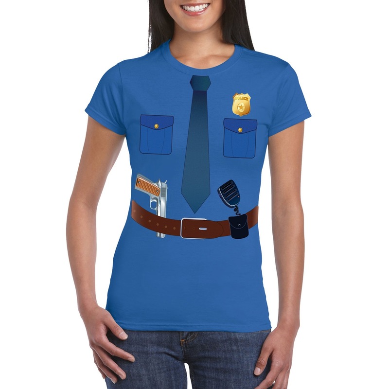 Politie verkleedkleding t-shirt blauw voor dames