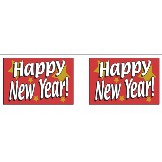 Polyester vlaggenlijn met happy new year 9 m