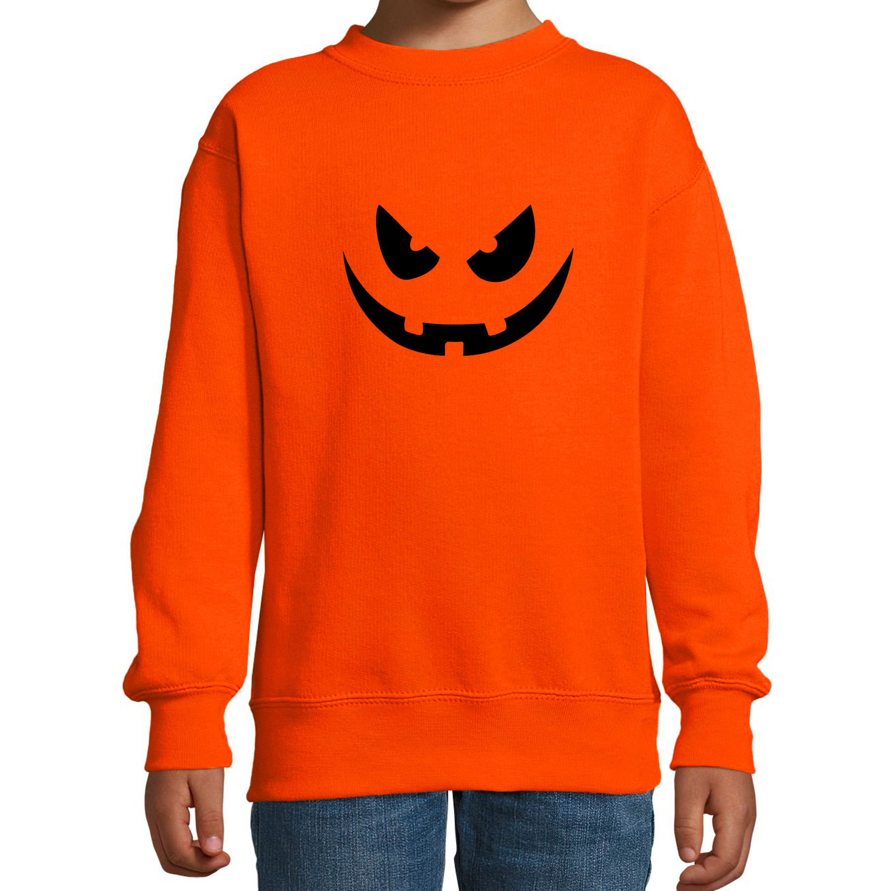 Pompoen gezicht horror trui oranje voor kinderen verkleed sweater-kostuum