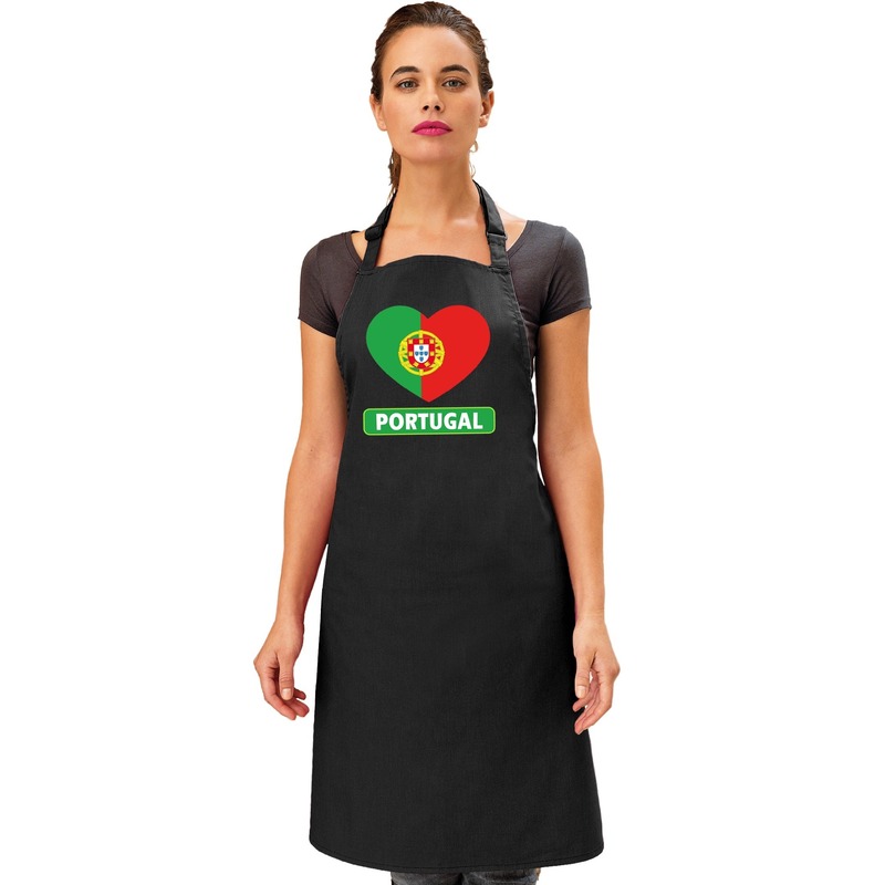 Portugese vlag in hart keukenschort- barbecueschort zwart heren en dames