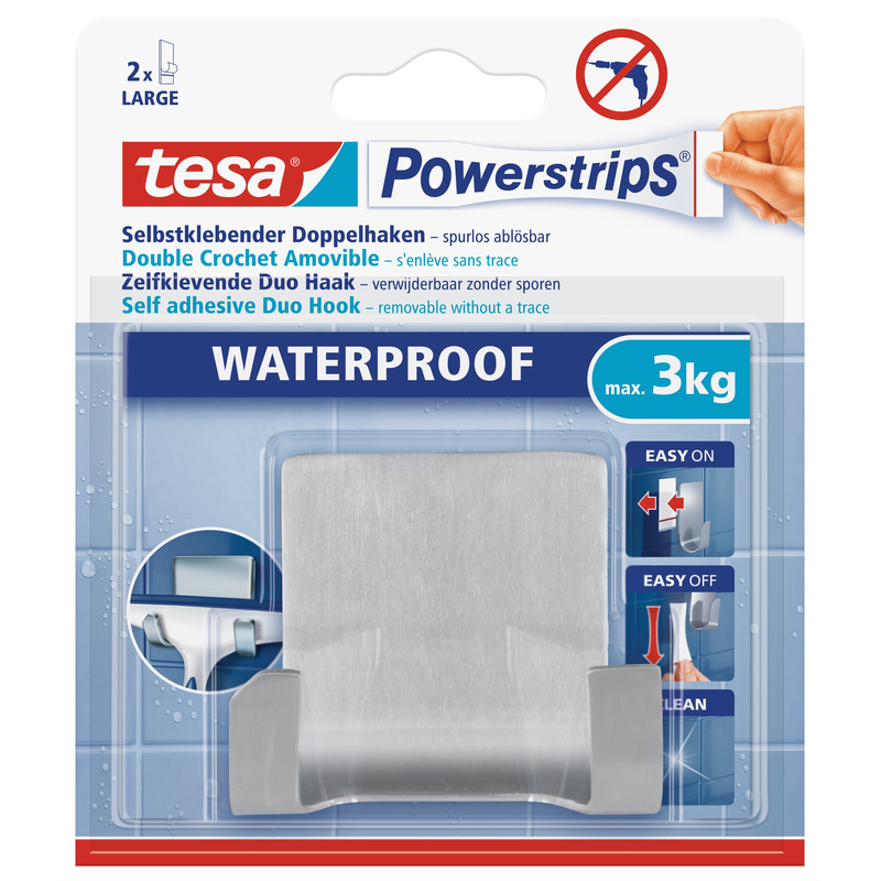 Powerstrips RVS dubbele haak waterproof Tesa 1 stuks