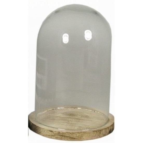 Presentatie stolp van glas op houten bord 22 cm