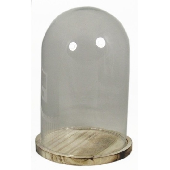 Presentatie stolp van glas op houten bord 30 cm
