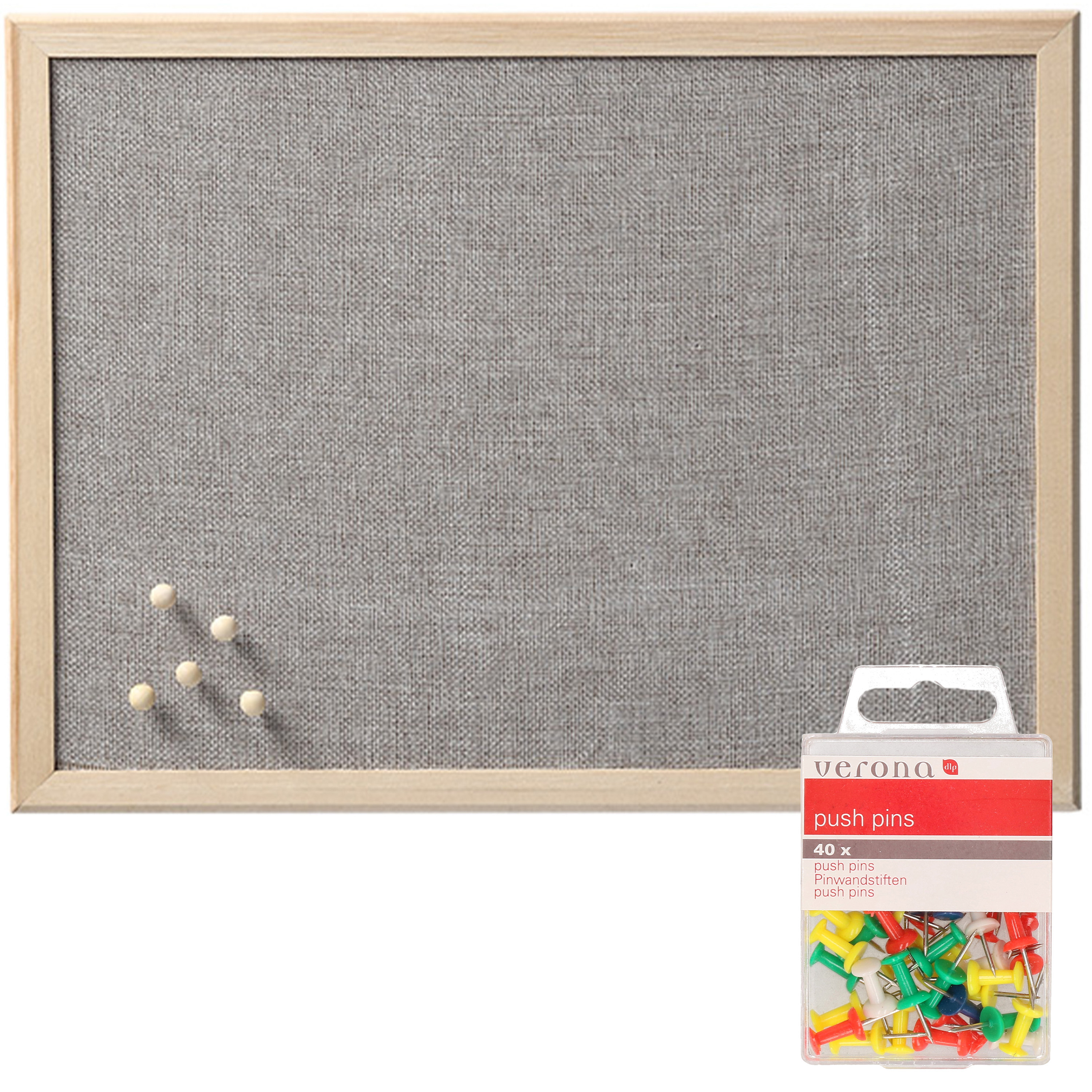 Prikbord incl. 40x punaises gekleurd 40 x 60 cm grijs textiel