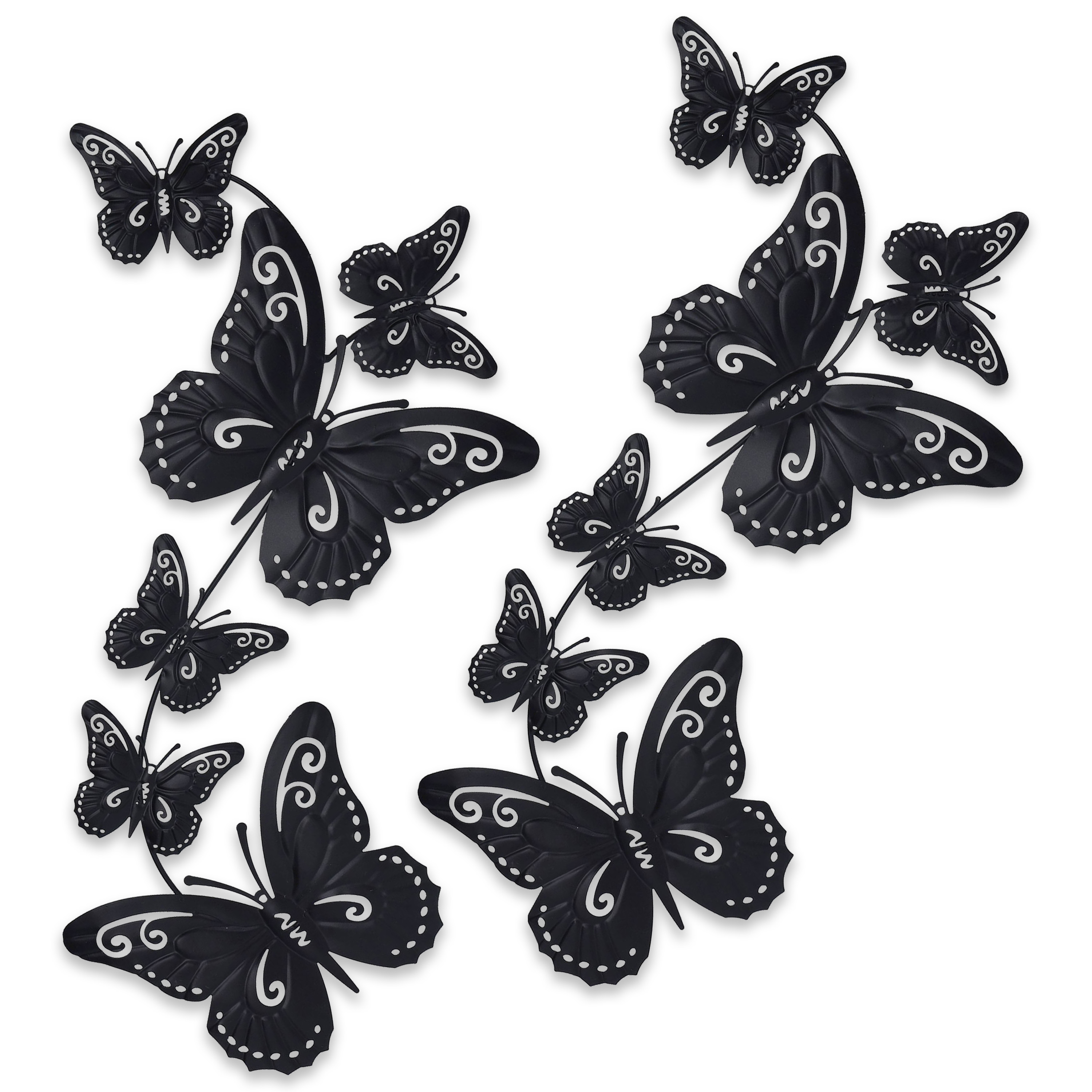 Pro Garden tuin-wand decoratie vlinders 2x metaal zwart 30 x 65 cm
