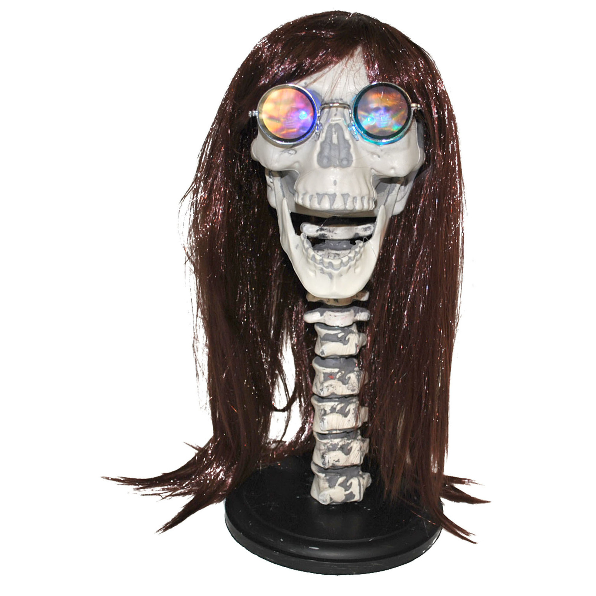 Pruikenhouder-decoratie hoofd skelet met licht 43 cm