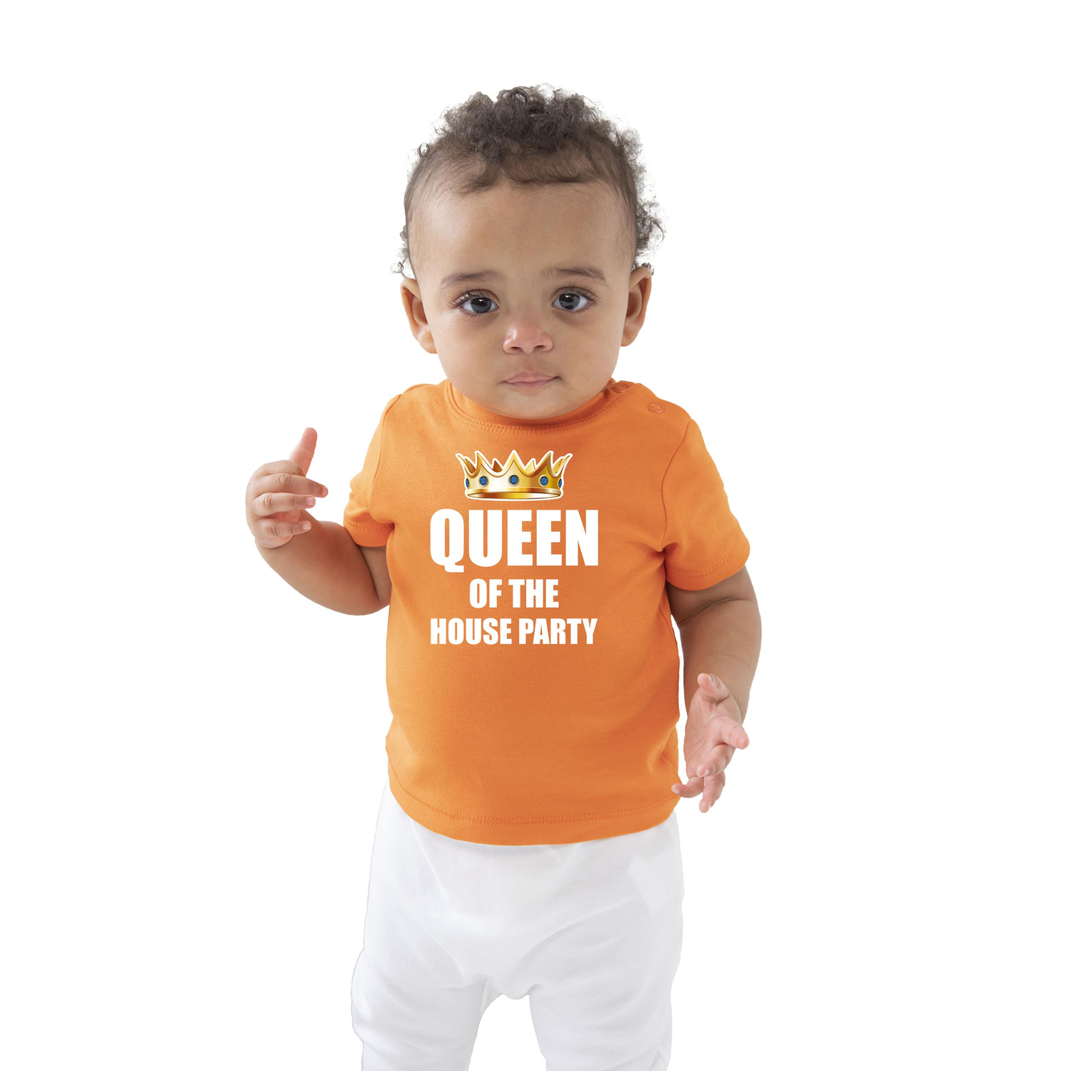 Queen of the house party t-shirt oranje Koningsdag baby-peuter voor meisjes