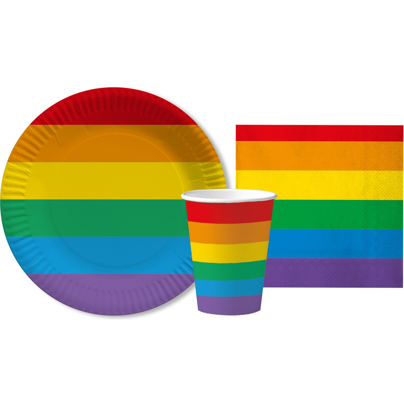 Regenbogen print feestje versiering pakket 10 bordjes-10 bekertjes-20 servetjes