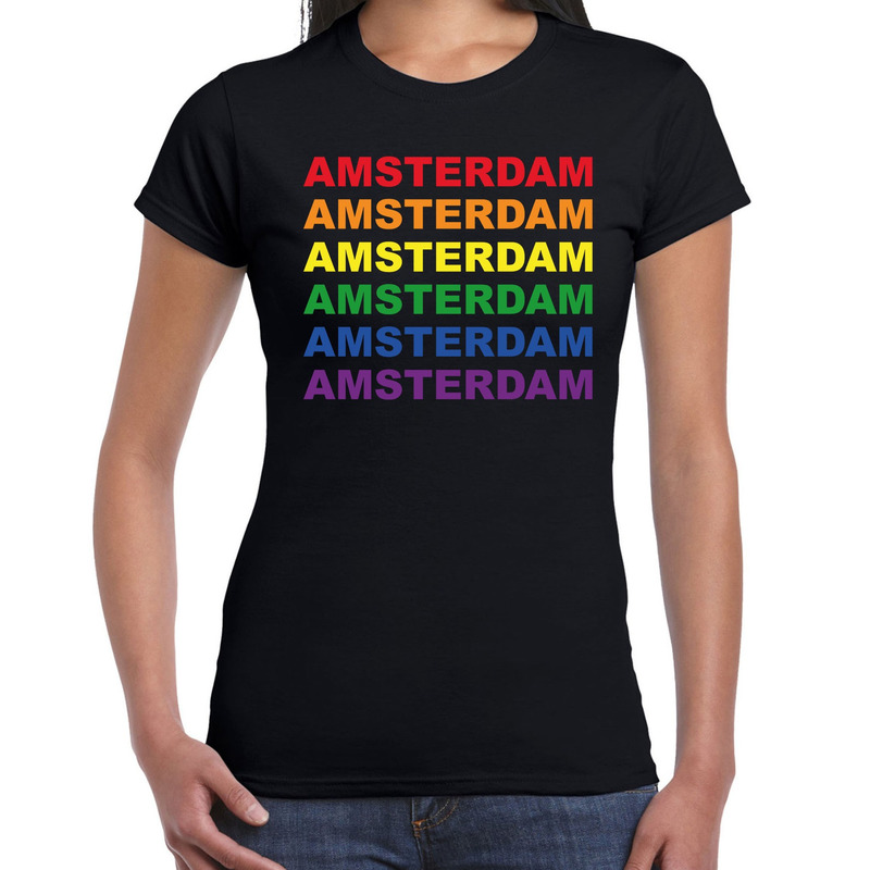 Regenboog Amsterdam gay pride evenement shirt voor dames zwart