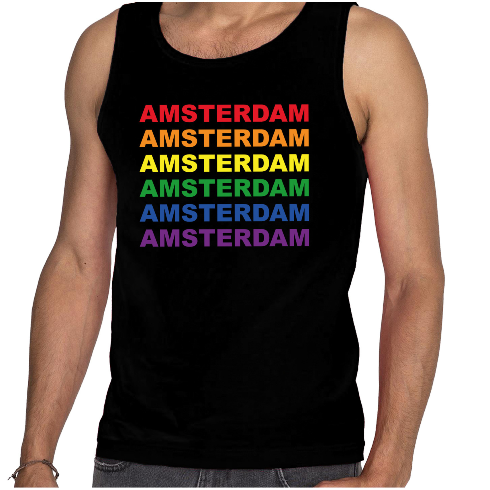 Regenboog Amsterdam gay pride evenement tanktop voor heren zwart