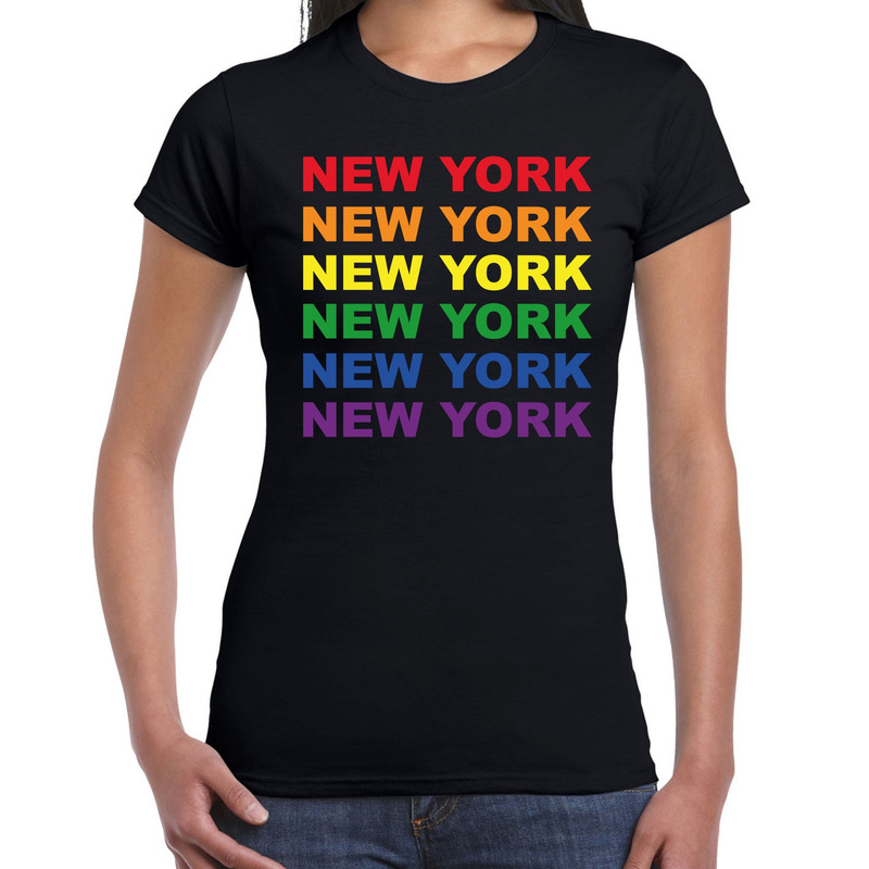 Regenboog New York gay pride evenement shirt voor dames zwart