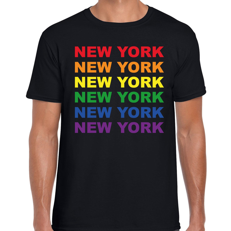 Regenboog New York gay pride evenement shirt voor heren zwart