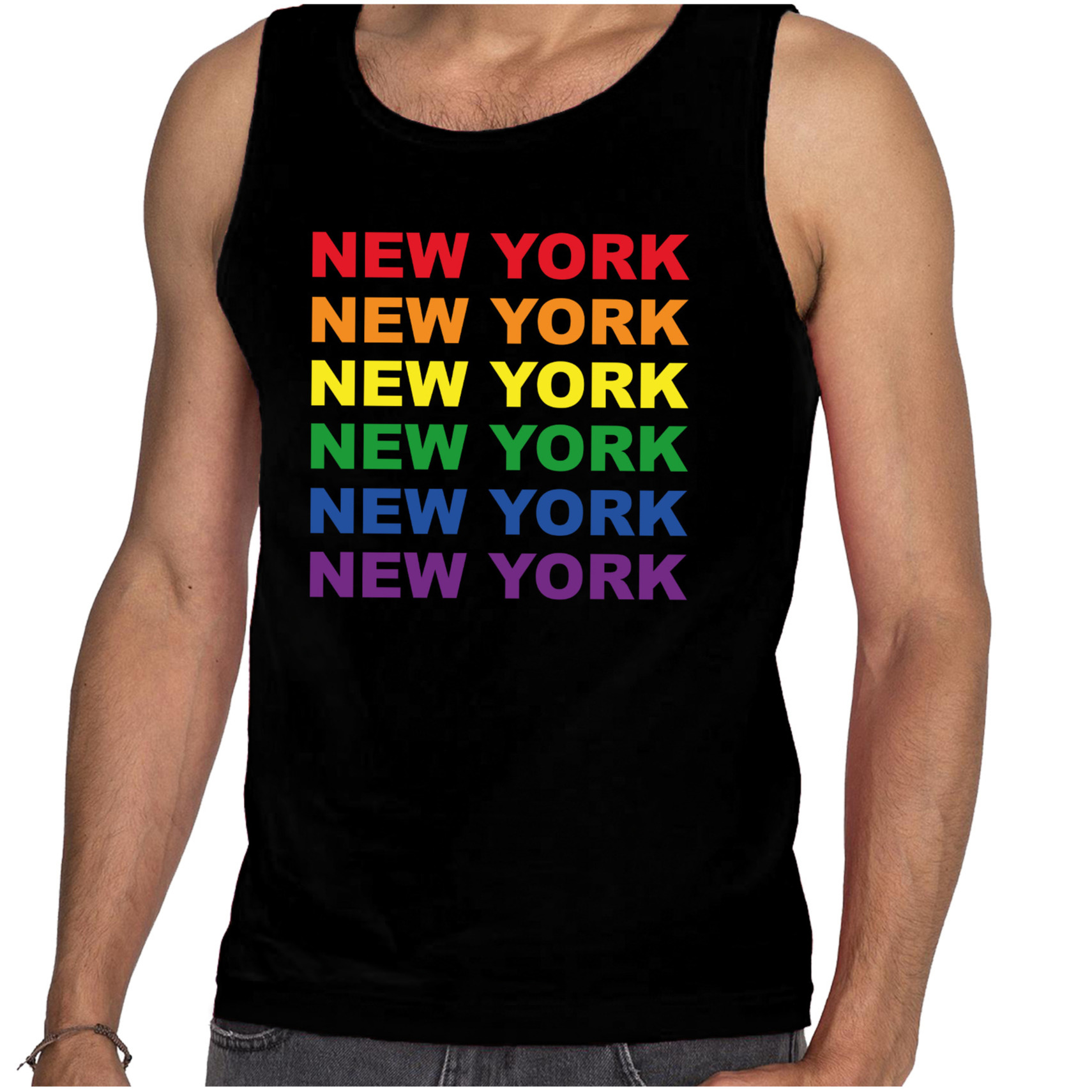 Regenboog New York gay pride evenement tanktop voor heren zwart