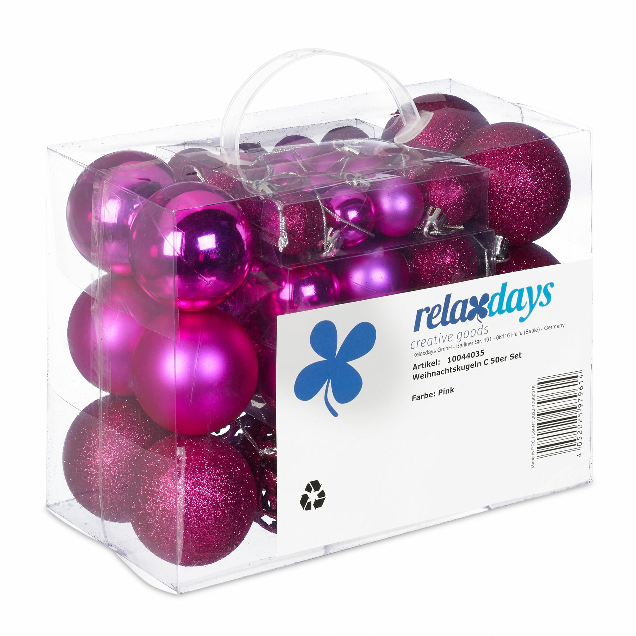 Relaxdays kerstballen 50x st fuchsia roze 3, 4 en 6 cm kunststof
