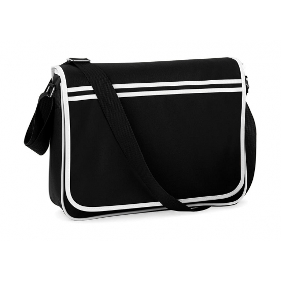 Retro schooltas-laptoptas met verstelbare schouderband zwart-wit