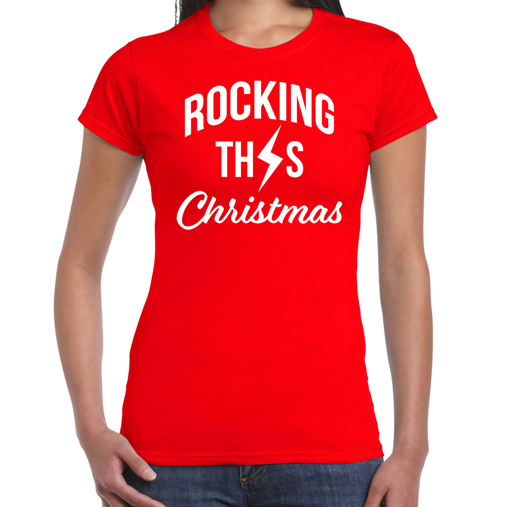 Rocking this Christmas Kerst t-shirt rood voor dames