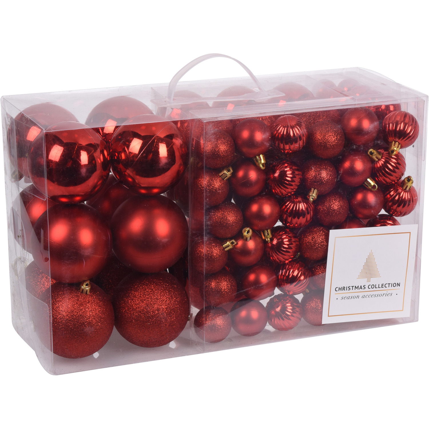 Rode kerstballen pakket 94-delig van kunststof