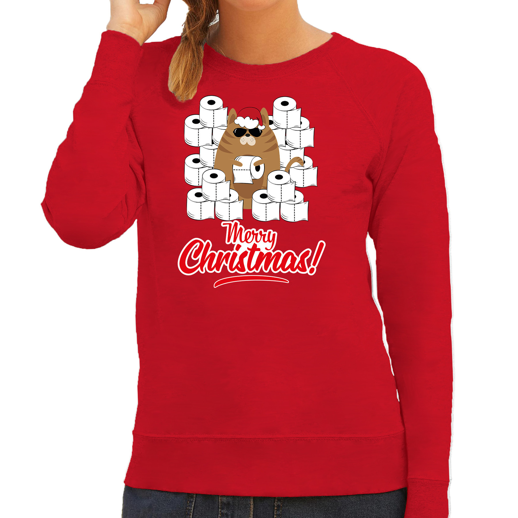 Rode Kerststrui-Kerstkleding hamsterende kat Merry Christmas voor dames