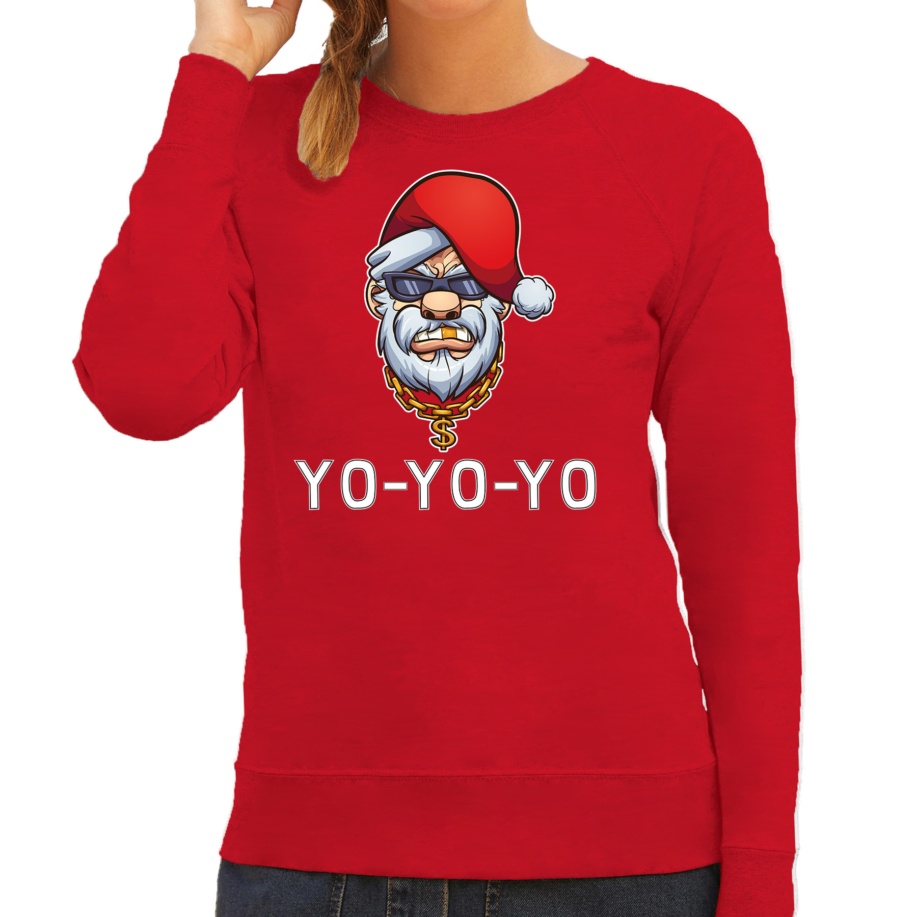 Rode Kerstsweater-Kerstkleding Gangster-rapper Santa voor dames