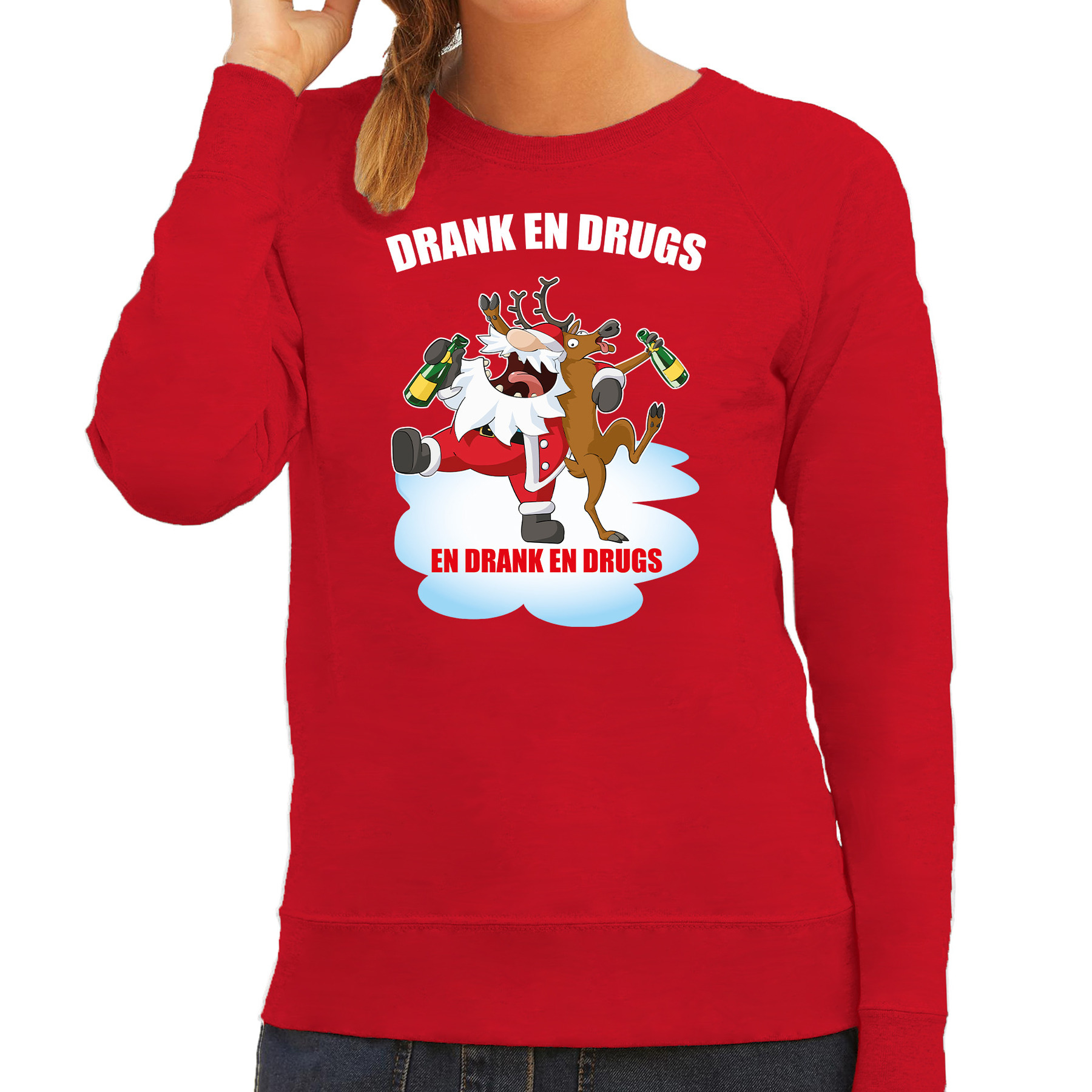 Rode Kersttrui-Kerstkleding Drank en drugs voor dames