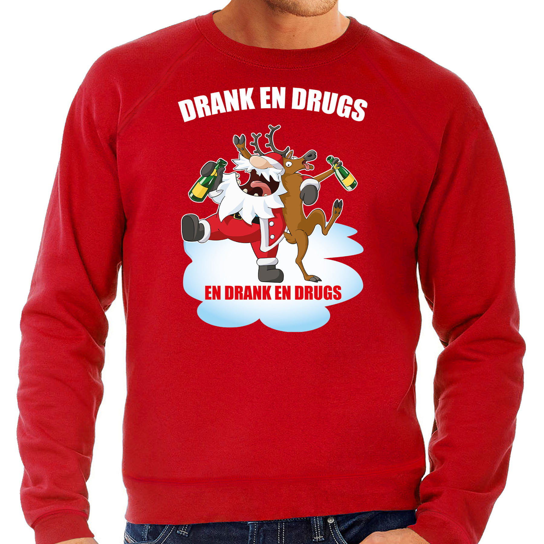 Rode Kersttrui-Kerstkleding Drank en drugs voor heren