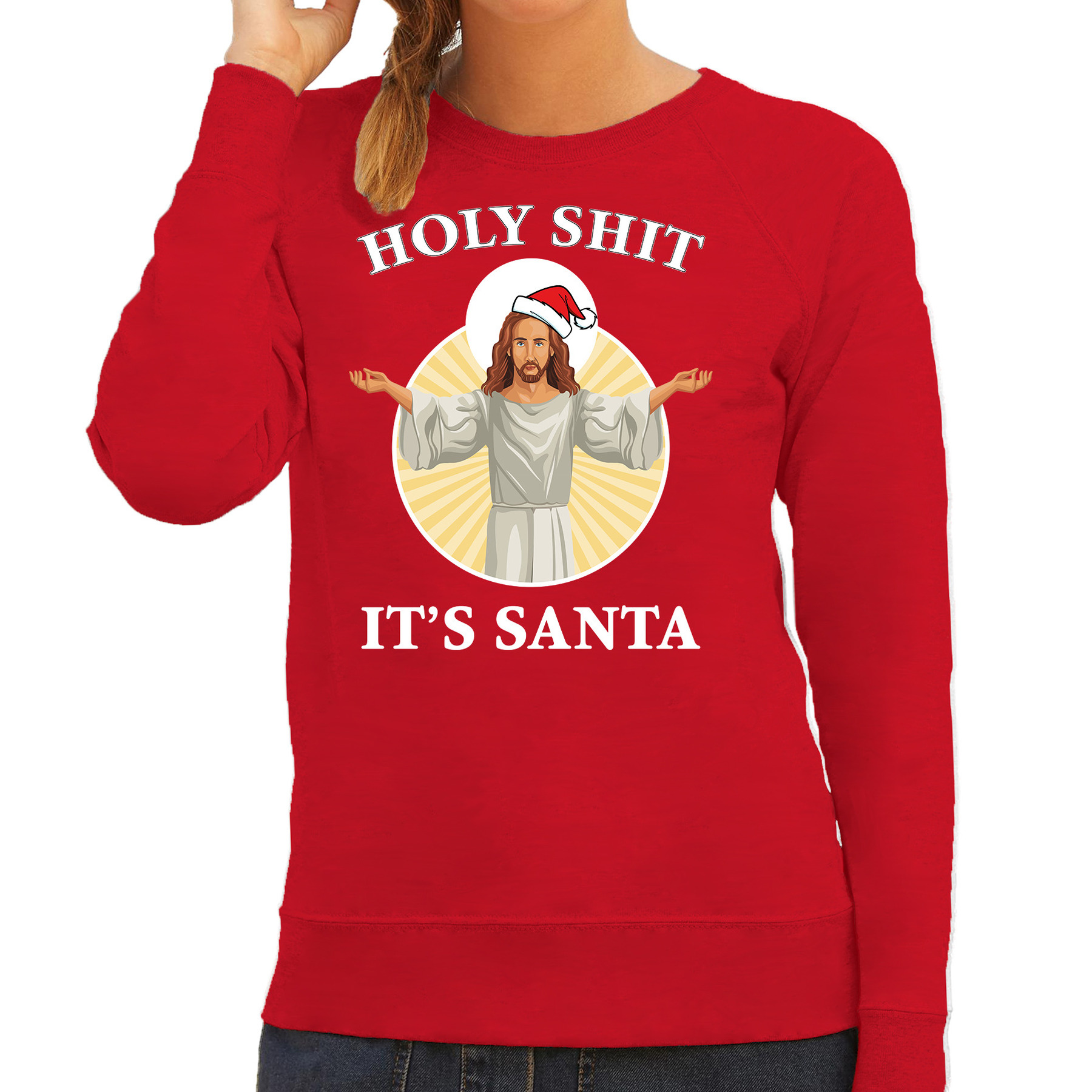Rode Kersttrui-Kerstkleding Holy shit its Santa voor dames