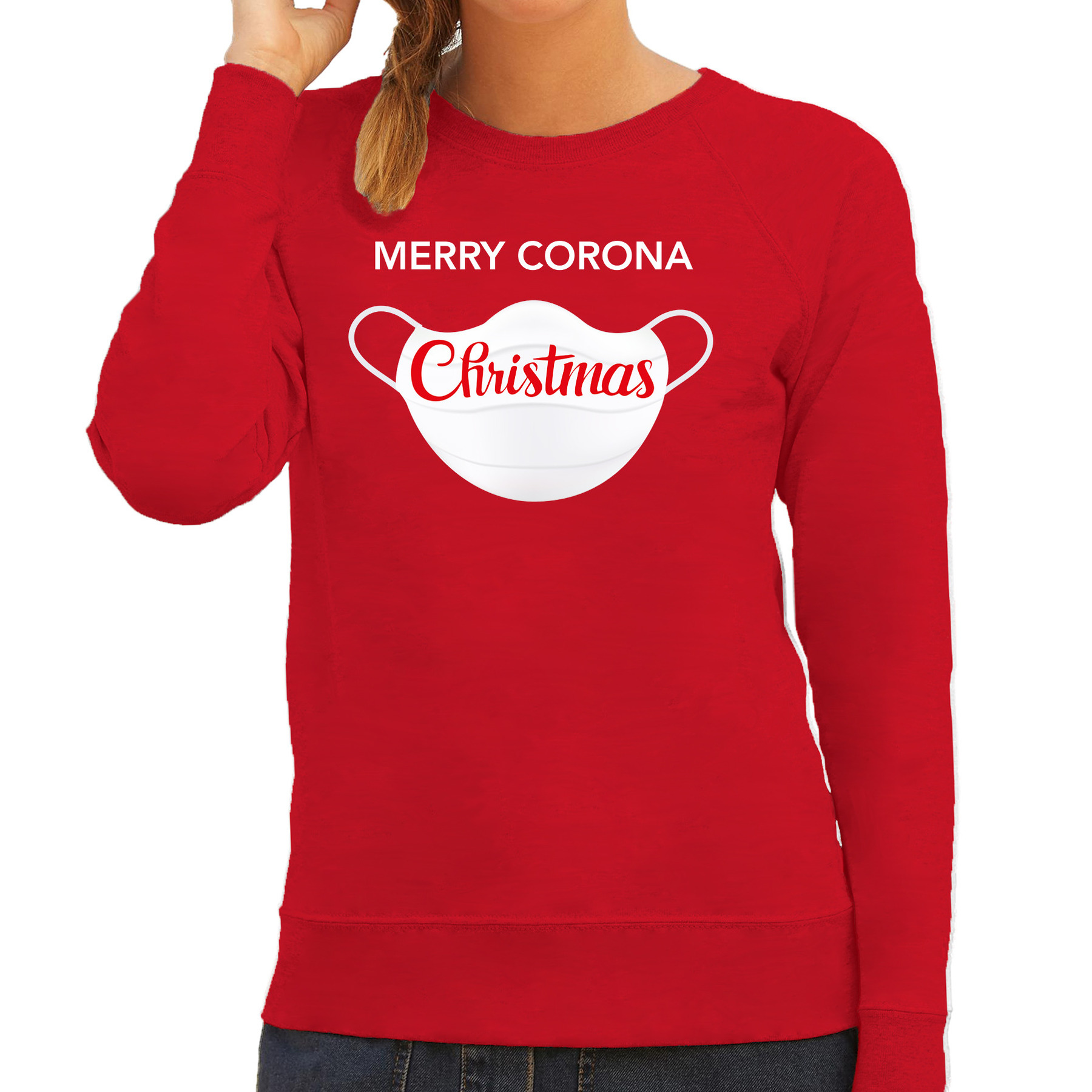 Rode Kersttrui-Kerstkleding Merry corona Christmas voor dames