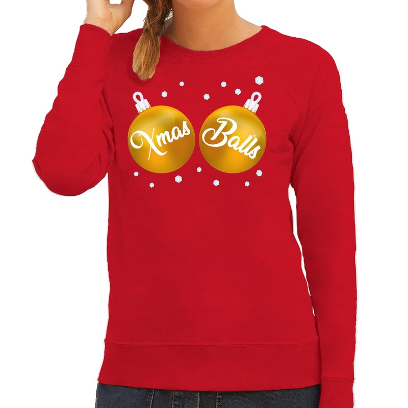 Rode kersttrui-kerstkleding met gouden Xmas Balls voor dames