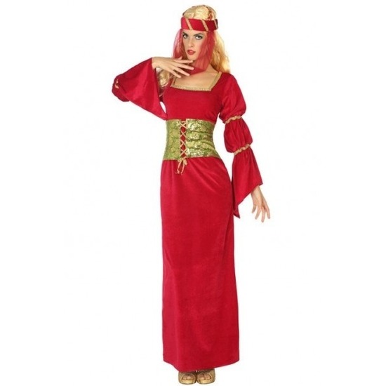 Rode middeleeuwse jonkvrouw jurk met sluier