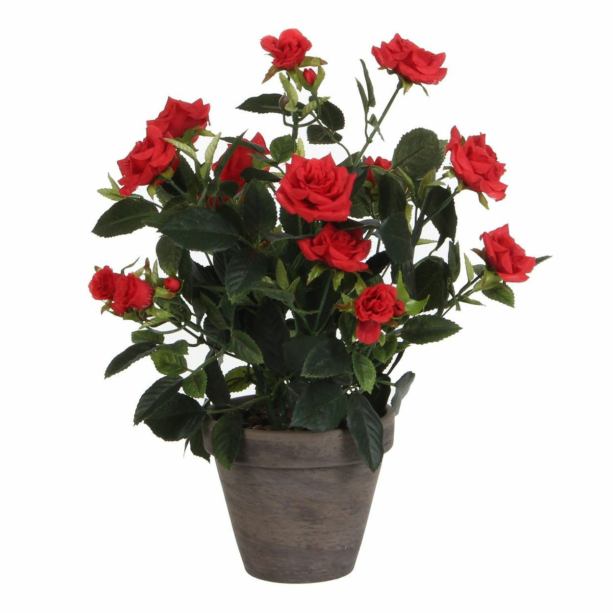Rode rozen kunstplant 33 cm met pot stan grey