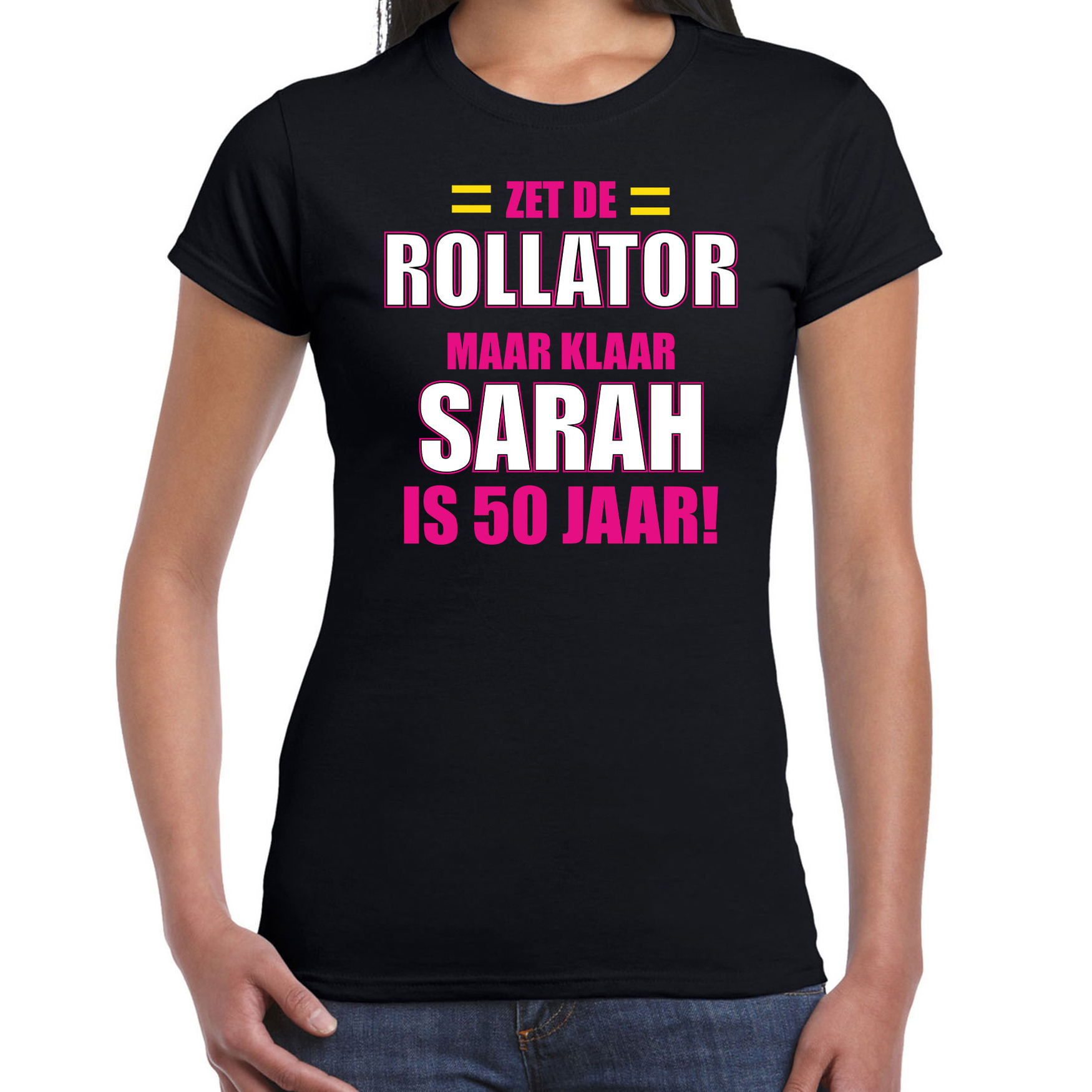 Rollator 50 jaar verjaardag t-shirt Sarah zwart dames cadeau shirt