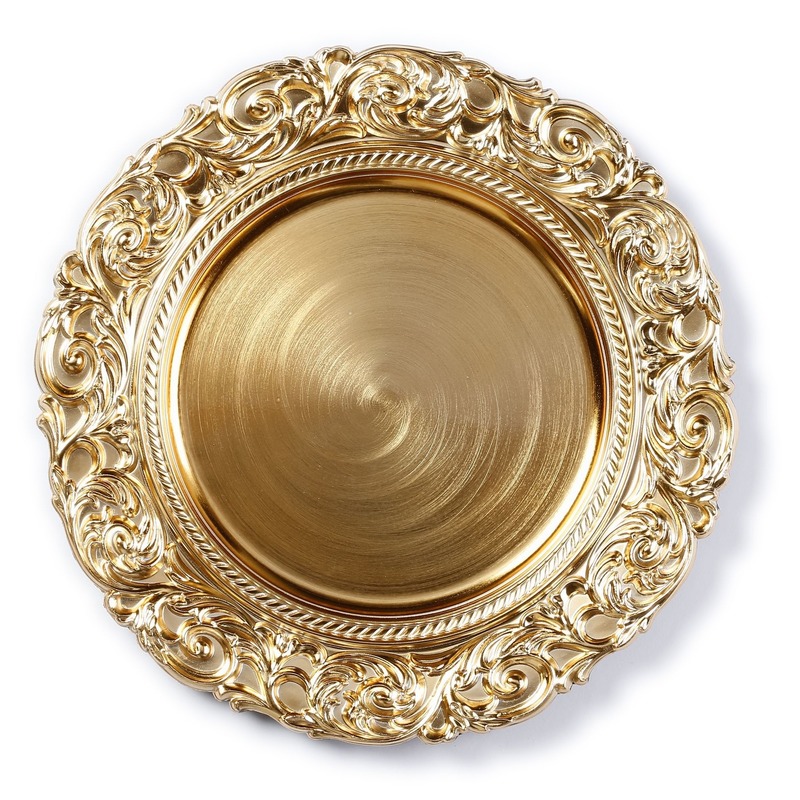 Ronde gouden onderzet bord-kaarsonderzetter met decoratieve rand 33 cm
