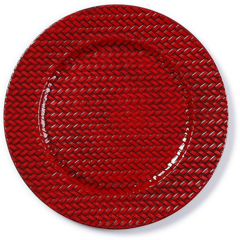 Ronde rode gevlochten onderzet bord-kaarsonderzetter 33 cm